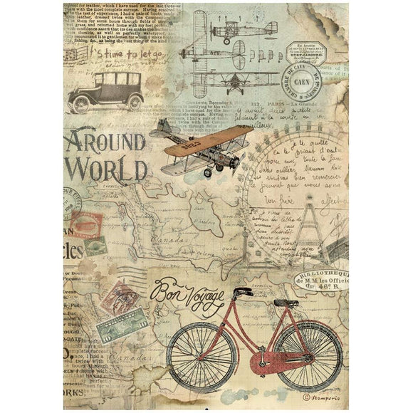 Papel de Arroz A4 Bicycle - Around the World - Stamperia
