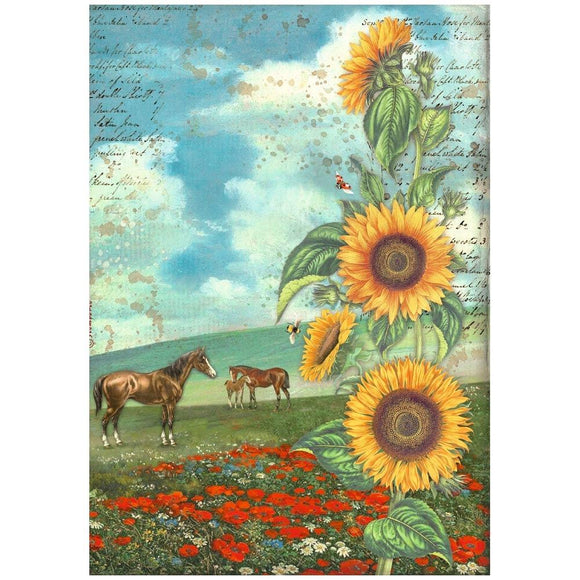 Papel de Arroz A4 - Caballos - Sunflower Art - Stamperia