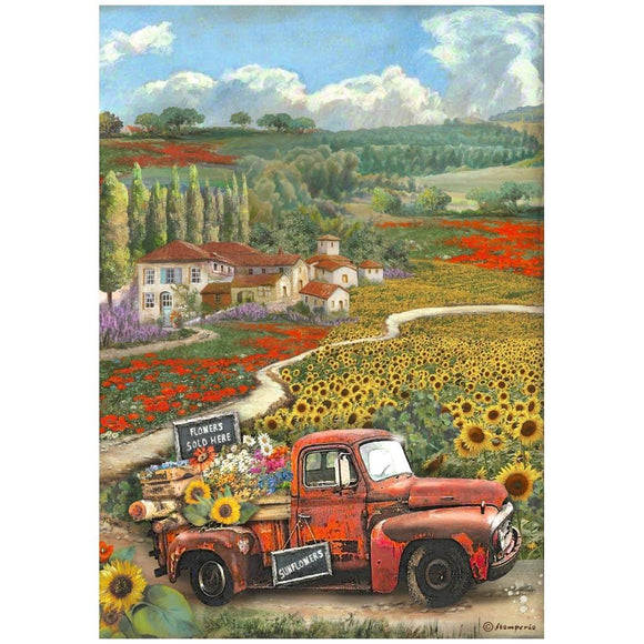 Papel de Arroz A4 - Vintage Car - Sunflower Art - Stamperia