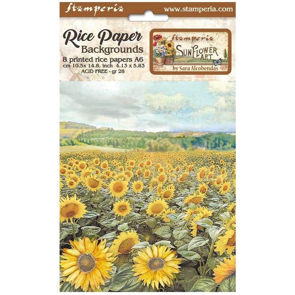 Papel de Arroz A6 - Paquete de 8 hojas - Sunflower Art - Stamperia
