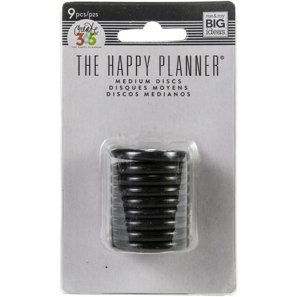 Happy Planner - Discos Expansores Medianos - Black - 9 piezas de 1.25