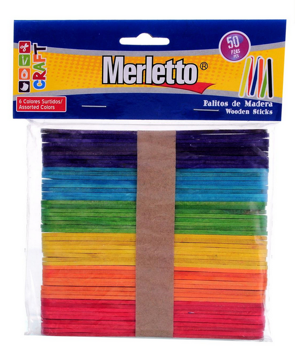 Palitos de Paletas Colores 50 Piezas - Merletto